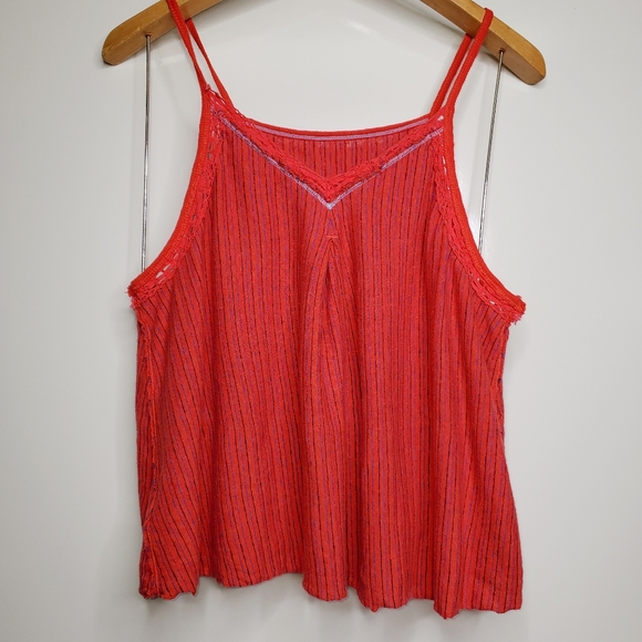 WE THE FREE PEOPLE Coral Red Americana Striped Linen Combo Tank Top Size XS - Picture 7 of 7